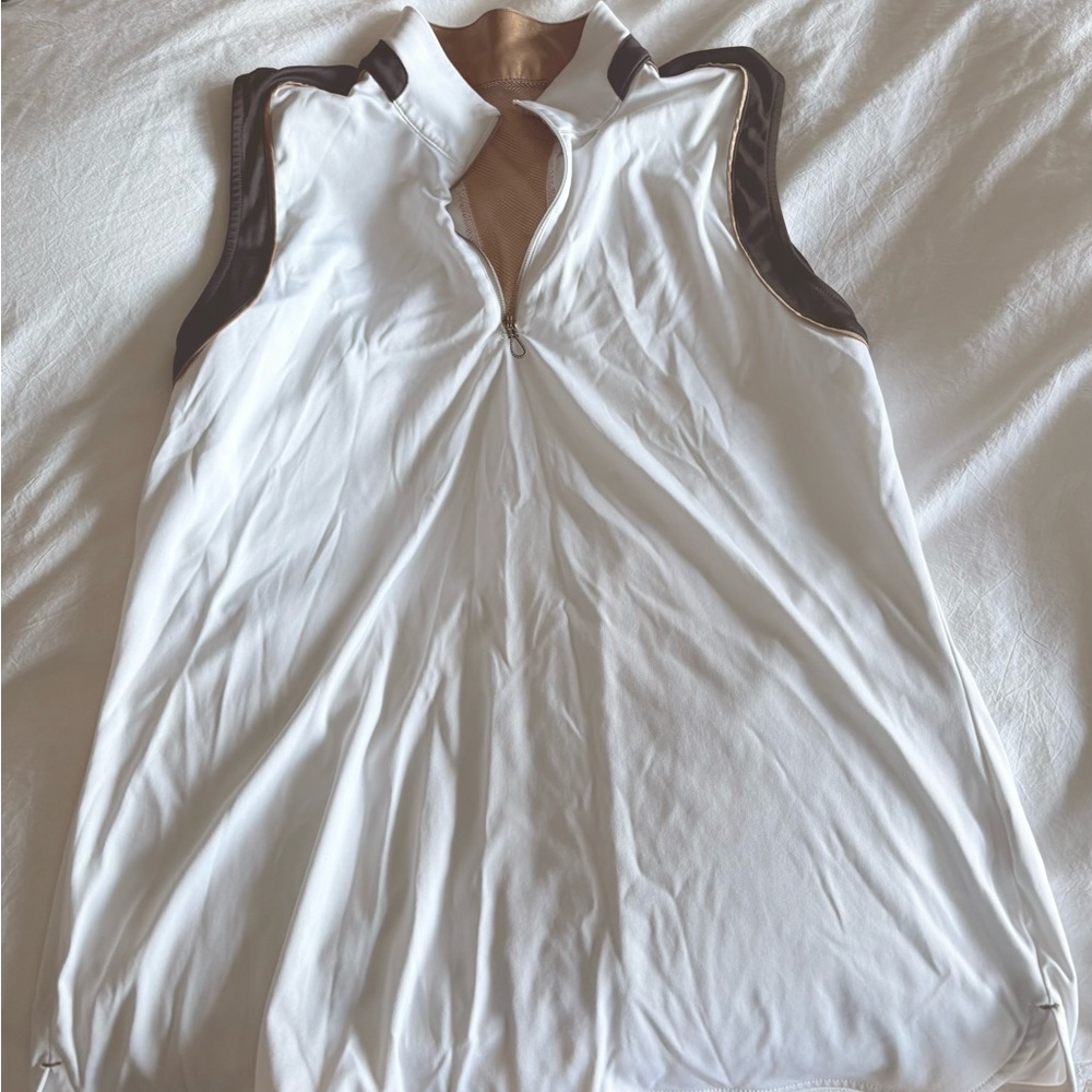 Elegant White and Brown Sleeveless Golf Tank Top